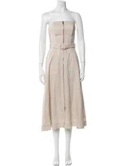 Pre-owned Nicholas Linen Midi Length Dress In Neutrals