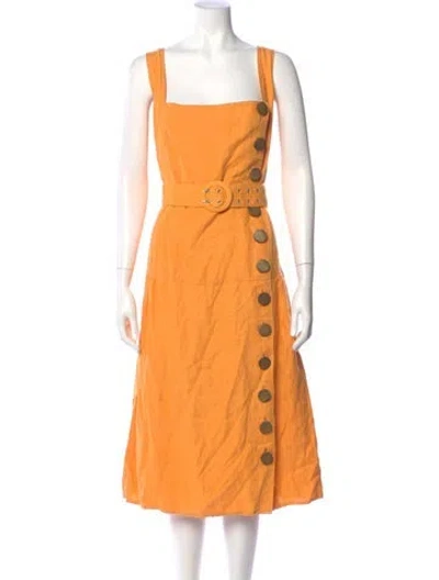 Pre-owned Nicholas Linen Midi Length Dress In Orange