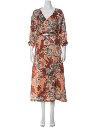 Pre-owned Nicholas Linen Midi Length Dress In Orange