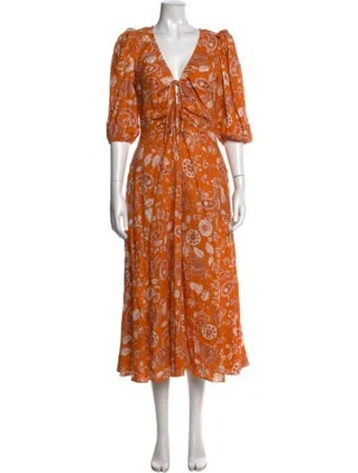Pre-owned Nicholas Linen Midi Length Dress In Orange
