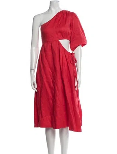 Pre-owned Nicholas Linen Midi Length Dress In Red