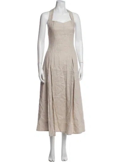 Pre-owned Nicholas Linen Midi Length Dress W/ Tags In Neutrals