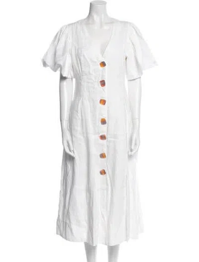 Pre-owned Nicholas Linen Midi Length Dress In White