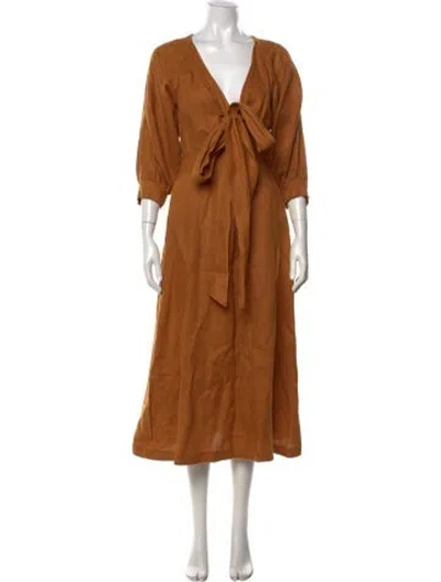 Pre-owned Nicholas Linen Midi Length Dress In Yellow