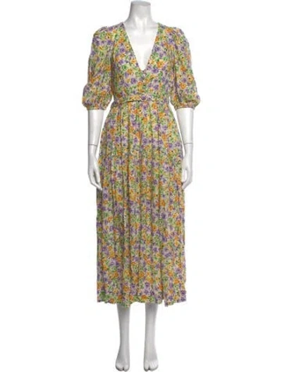Pre-owned Nicholas Linen Midi Length Dress In Yellow