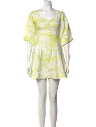 Pre-owned Nicholas Linen Mini Dress In Yellow