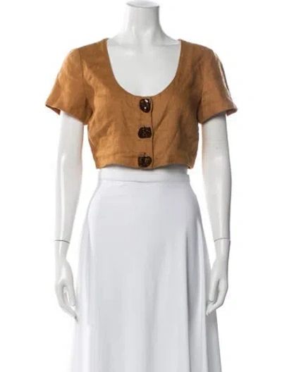 Pre-owned Nicholas Linen Scoop Neck Top In Blue