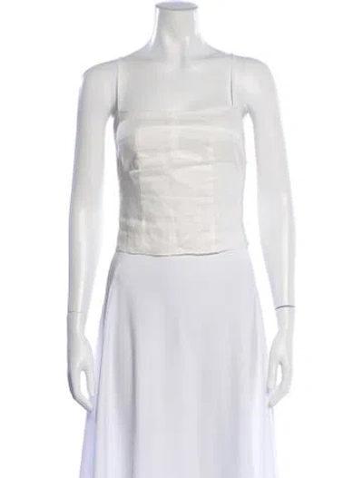 Pre-owned Nicholas Linen Square Neckline Crop Top In White