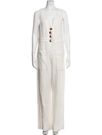 Pre-owned Nicholas Linen V-neck Jumpsuit In White