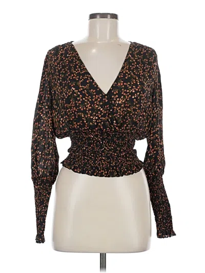 Pre-owned Nicholas Long Sleeve Silk Top Brown Plunge Neckline Tops