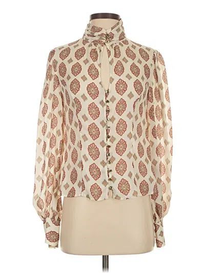 Pre-owned Nicholas Long Sleeve Silk Top Ivory Paisley Pattern High Neck Tops In White