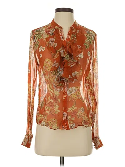 Pre-owned Nicholas Long Sleeve Silk Top Orange Tie Neck Tops