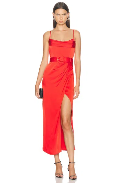 Nicholas Lulu Draped Corset Midi Dress In Tomato Red
