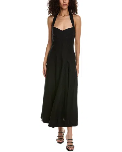 Nicholas Lulu Halter Linen-blend Maxi Dress In Black