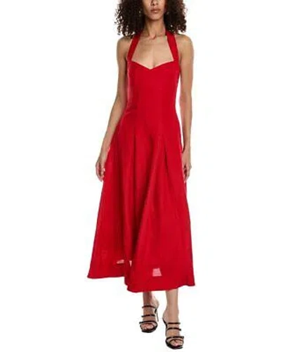 Pre-owned Nicholas Lulu Halter Linen-blend Maxi Dress Women's In Red