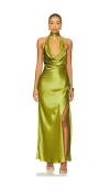 Nicholas Lyria Cowl-neck Halter Maxi Dress In Green