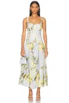 Nicholas Makenna Drop Waist Corset Midi Dress In Anisa Sky Lemon
