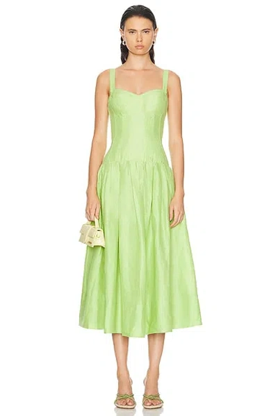 Nicholas Makenna Drop Waist Corset Midi Dress In Lime