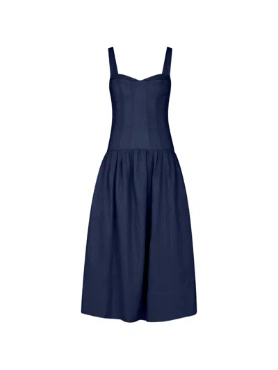 Nicholas Makenna Drop-waist Corset Midi Dress In Blue
