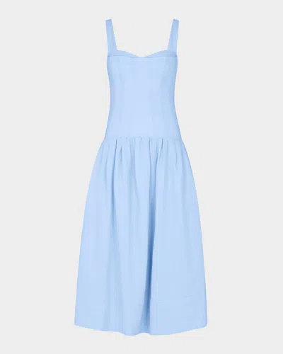Nicholas Makenna Ruched Sweetheart Corset Midi Dress In 蓝色