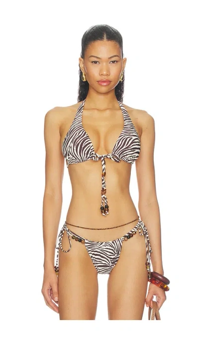 Nicholas Malta Bikini Top With Center Beaded Ties In Animal Print