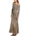 Nicholas Maxine Off-the-shoulder Metallic Ribbed-knit Maxi Dress In Grey