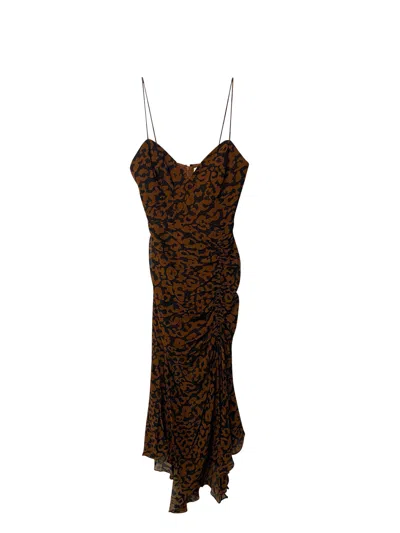 Nicholas Midi Dress In Leopard Print Silk Chiffon In Brown