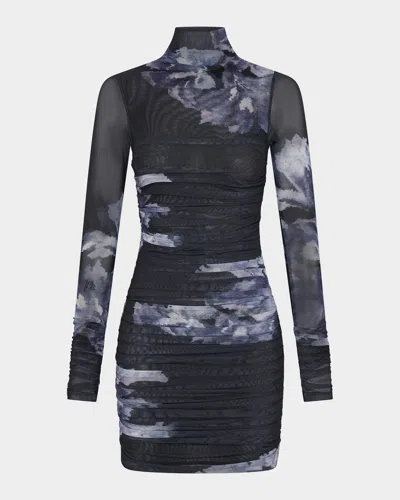 Nicholas Mila Long-sleeve Mock-neck Mesh Mini Dress