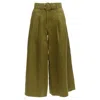 Nicholas Military Linen High Waisted Belted Wide Leg Pants In Green