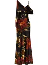 Nicholas Off-the-shoulder Floral-print Silk-blend Satin Maxi Dress In Black