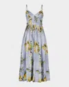 Nicholas Mireille Pintuck Floral-print Linen Midi Dress In Anisa Sky Lemon