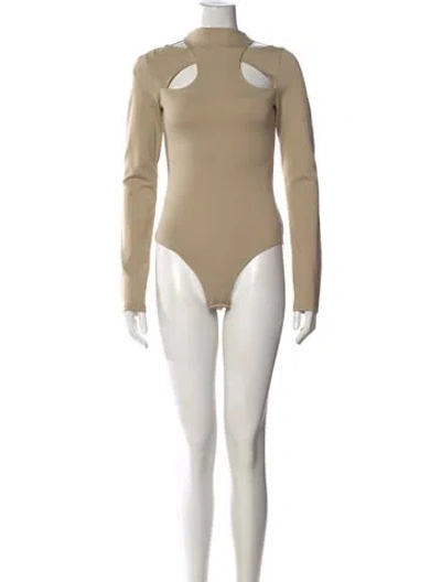 Pre-owned Nicholas Mock Neck Long Sleeve Bodysuit In Neutral