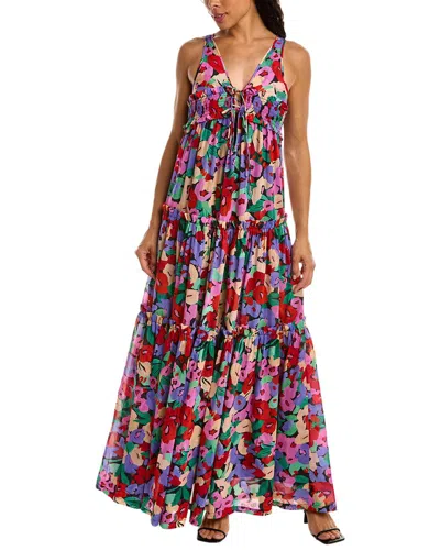 Nicholas Myla Floral-print Tiered Dress In Red