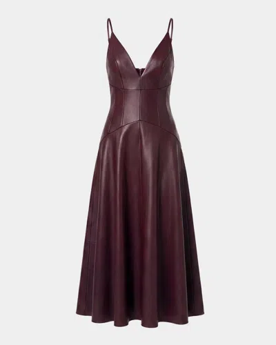 Nicholas Nora Faux-leather Plunge Neck Midi Dress In Burgundy