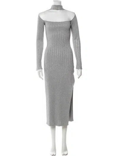 Pre-owned Nicholas Off-the-shoulder Midi Length Dress In Metallic/silver