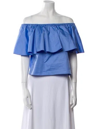 Pre-owned Nicholas Off-the-shoulder Short Sleeve Crop Top In Blue