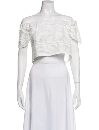 Pre-owned Nicholas Off-the-shoulder Short Sleeve Crop Top In White