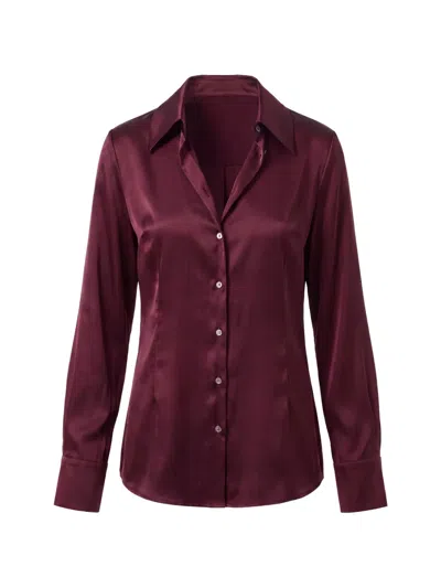 Nicholas Paloma Satin-finish Long-sleeve Shirt In Burgundy