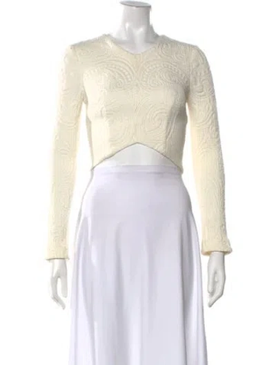 Pre-owned Nicholas Patterned V-neck Crop Top In White