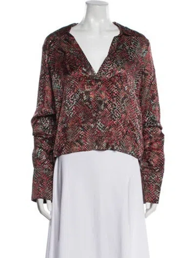 Pre-owned Nicholas Patterned V-neck Top In Red