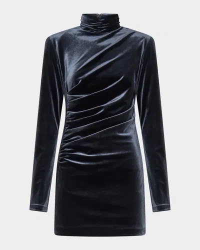 Nicholas Pilar Ruched Mock-neck Mini Dress In Black
