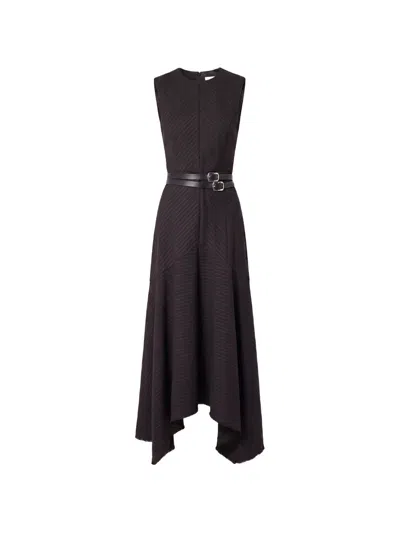 Nicholas Pinstripe Belted-waist Asymmetric Dress In Black