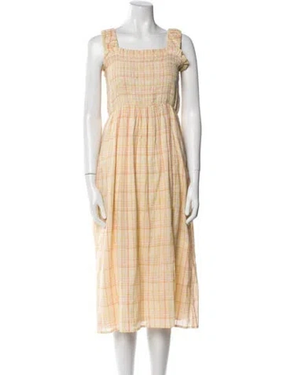 Pre-owned Nicholas Plaid Print Long Dress In Yellow