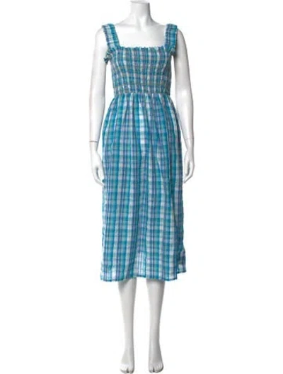 Pre-owned Nicholas Plaid Print Midi Length Dress In Blue