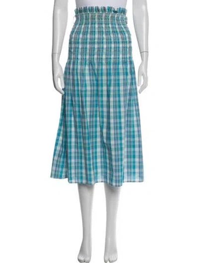 Pre-owned Nicholas Plaid Print Midi Length Skirt In Blue