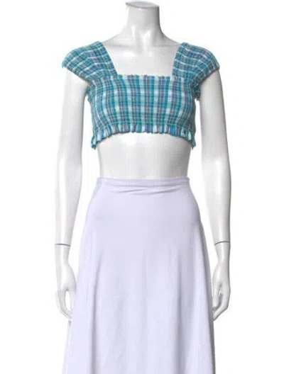 Pre-owned Nicholas Plaid Print Square Neckline Crop Top In Purple