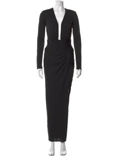 Pre-owned Nicholas Plunge Neckline Long Dress In Black