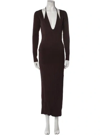 Pre-owned Nicholas Plunge Neckline Long Dress In Brown