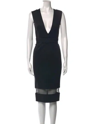 Pre-owned Nicholas Plunge Neckline Midi Length Dress In Black