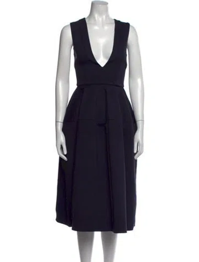 Pre-owned Nicholas Plunge Neckline Midi Length Dress In Blue